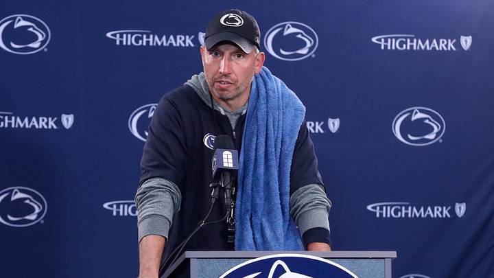 Apr 25, 2026; University Park, PA, USA; Penn State Nittany Lions head coach Matt Campbell answers questions from the media following the Penn State Blue-White Spring game at Beaver Stadium. Mandatory Credit: Matthew O'Haren-Imagn Images