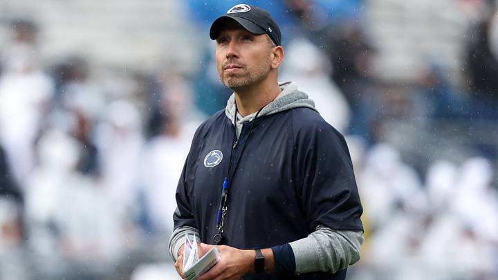 Apr 25, 2026; University Park, PA, USA; Penn State Nittany Lions head coach Matt Campbell looks on from the field during the Penn State Blue-White Spring game at Beaver Stadium. Mandatory Credit: Matthew O'Haren-Imagn Images