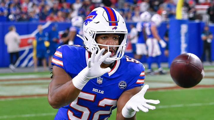 Sep 17, 2026; Orchard Park, New York, USA; Buffalo Bills linebacker Kaleb Elarms-Orr (52) warms up before a game against the Detroit Lions at New Highmark Stadium. Mandatory Credit: Mark Konezny-Imagn Images Sep 17, 2026; Orchard Park, New York, USA; Buffalo Bills linebacker Kaleb Elarms-Orr (52) warms up before a game against the Detroit Lions at New Highmark Stadium. Mandatory Credit: Mark Konezny-Imagn Images