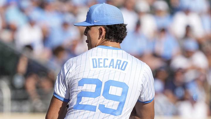 May 31, 2024; Chapel Hill, NC, USA; North Carolina pitcher Jason DeCaro (29) pitches against the LIU Sharks during the NCAA regional in Chapel Hill, NC. Mandatory Credit: Jim Dedmon-Imagn Images May 31, 2024; Chapel Hill, NC, USA; North Carolina pitcher Jason DeCaro (29) pitches against the LIU Sharks during the NCAA regional in Chapel Hill, NC. Mandatory Credit: Jim Dedmon-Imagn Images