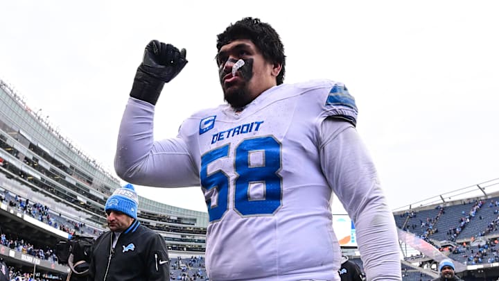 Detroit Lions offensive tackle Penei Sewell (58).