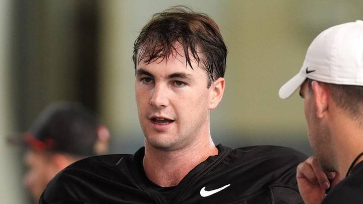 Oklahoma State's quarterback Drew Mestemaker talks with coaches during an Oklahoma State football practice in Stillwater, Okla., Aug. 18, 2026 Oklahoma State's quarterback Drew Mestemaker talks with coaches during an Oklahoma State football practice in Stillwater, Okla., Aug. 18, 2026