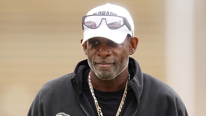 Oct 11, 2025; Boulder, Colorado, USA; Colorado Buffaloes head coach Deion Sanders before the game against the Iowa State Cyclones at Folsom Field. 