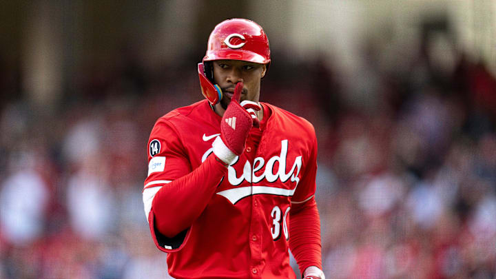 Cincinnati Reds right fielder Will Benson (30) gestures as he rounds third base for home after hitting a solo home run in the fifth inning of the MLB game between Cincinnati Reds and Cleveland Guardians at Great American Ball Park in Cincinnati on Saturday, May 17, 2025. Cincinnati Reds right fielder Will Benson (30) gestures as he rounds third base for home after hitting a solo home run in the fifth inning of the MLB game between Cincinnati Reds and Cleveland Guardians at Great American Ball Park in Cincinnati on Saturday, May 17, 2025.