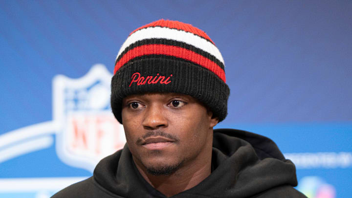 TCU defensive back Bud Clark speaks to members of the media