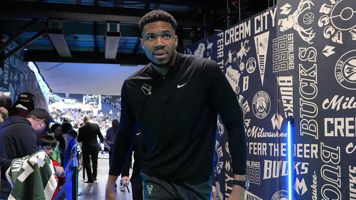 Apr 10, 2026; Milwaukee, Wisconsin, USA;  Milwaukee Bucks forward Giannis Antetokounmpo (34) walks to the locker room prior to the game against the Brooklyn Nets at Fiserv Forum. Mandatory Credit: Jeff Hanisch-Imagn Images