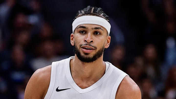 Apr 6, 2026; Denver, Colorado, USA; Portland Trail Blazers forward Toumani Camara (33) reacts after a play in the first quarter against the Denver Nuggets at Ball Arena. Mandatory Credit: Isaiah J. Downing-Imagn Images