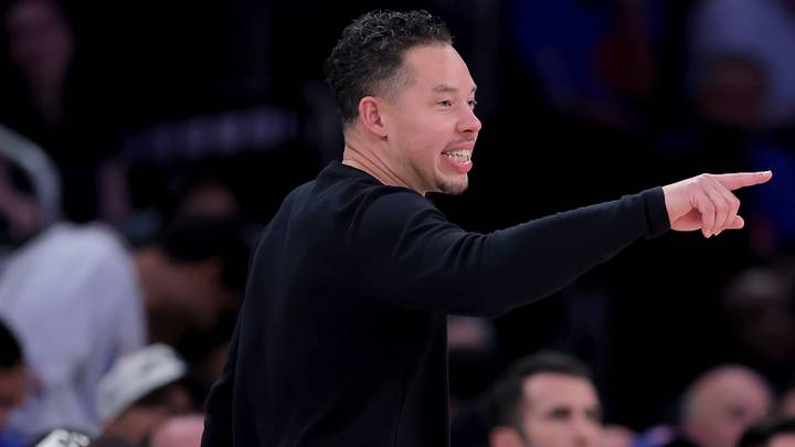 Jun 10, 2026; New York, New York, USA; San Antonio Spurs head coach Mitch Johnson coaches against the New York Knicks during the second quarter of game four of the 2026 NBA Finals at Madison Square Garden. Mandatory Credit: Brad Penner-Imagn Images