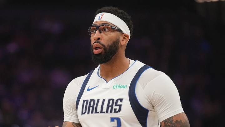 Sacramento, California, USA; Dallas Mavericks forward Anthony Davis (3) reacts after being fouled against the Sacramento Kings in the first quarter at the Golden 1 Center on January 26, 2026.