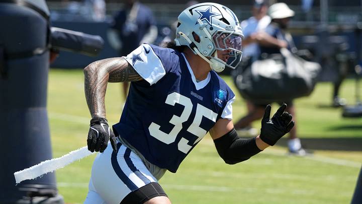 Dallas Cowboys linebacker Marist Liufau at training camp at River Ridge Playing Fields. Dallas Cowboys linebacker Marist Liufau at training camp at River Ridge Playing Fields.