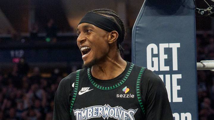 Apr 25, 2026; Minneapolis, Minnesota, USA; Minnesota Timberwolves forward Jaden McDaniels (3) reacts to being called for a foul against the Denver Nuggets in the fourth quarter at Target Center. Mandatory Credit: Matt Blewett-Imagn Images