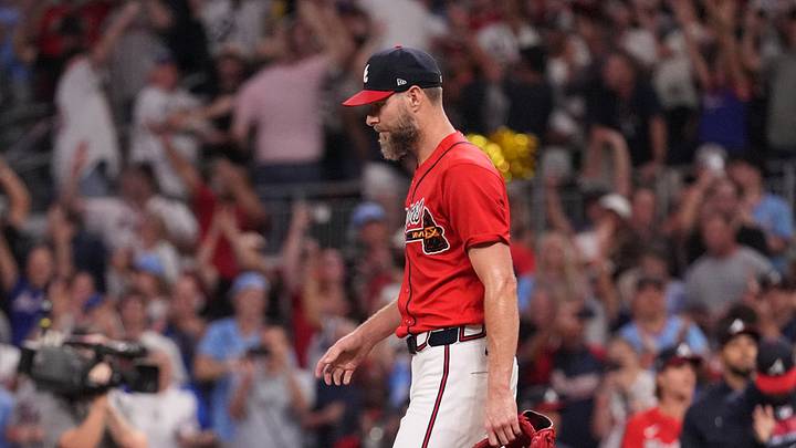 Oct 1, 2026; Cumberland, Georgia, USA; Atlanta Braves pitcher Chris Sale (51) walks on the field after defeating the Philadelphia Phillies in game three of the Wildcard round for the 2026 MLB Playoffs at Truist Field. Mandatory Credit: Dale Zanine-Imagn Images Oct 1, 2026; Cumberland, Georgia, USA; Atlanta Braves pitcher Chris Sale (51) walks on the field after defeating the Philadelphia Phillies in game three of the Wildcard round for the 2026 MLB Playoffs at Truist Field. Mandatory Credit: Dale Zanine-Imagn Images