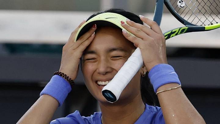 Alexandra Eala covers her face after a match Alexandra Eala covers her face after a match