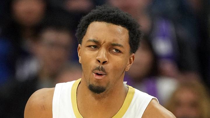 Apr 3, 2026; Sacramento, California, USA; New Orleans Pelicans forward Trey Murphy III (25) reacts after dunking against the Sacramento Kings during the third quarter at Golden 1 Center. Mandatory Credit: Darren Yamashita-Imagn Images
