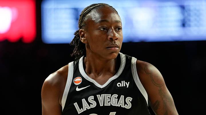 Las Vegas, Nevada, USA; Las Vegas Aces guard Jewell Loyd (24) during the first quarter of a WNBA basketball game against the Golden State Valkyries at Michelob Ultra Arena on July 21, 2026.