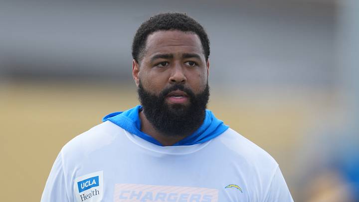 May 12, 2025; El Segundo, CA, USA; Los Angeles Chargers tackle Trey Pipkins III (79) during offseason workouts at The Bolt. Mandatory Credit: Kirby Lee-Imagn Images