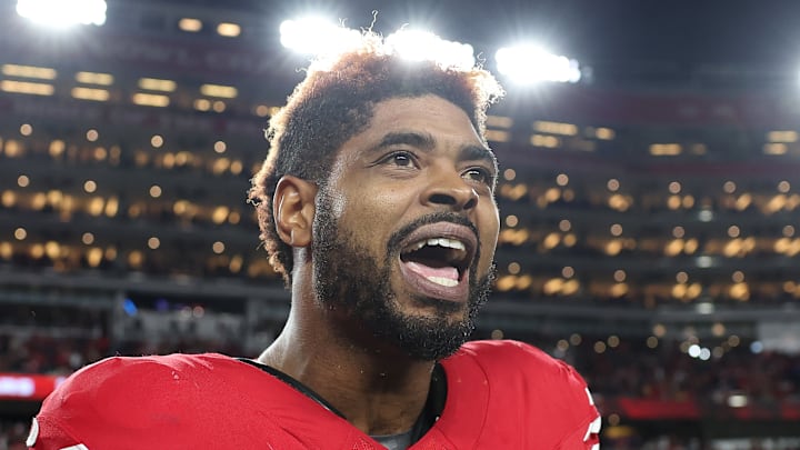 Jauan Jennings of the San Francisco 49ers shouts