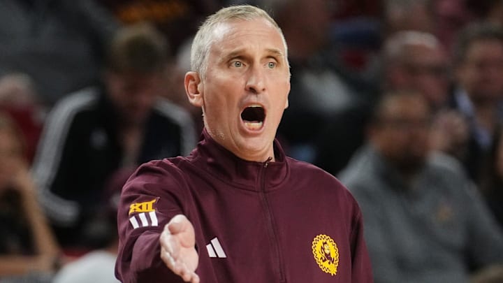 ASU Sun Devils head coach Bobby Hurley yells out to his team as they play the Georgia State Panthers at Desert Financial Arena on Nov. 17, 2025, in Tempe, Arizona.