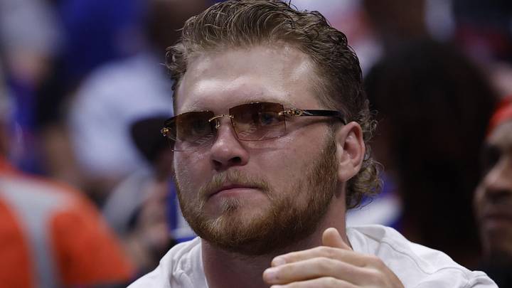 Detroit Lions defensive end Aidan Hutchinson in the first half during game seven of the second round of the 2026 NBA Playoffs Detroit Lions defensive end Aidan Hutchinson in the first half during game seven of the second round of the 2026 NBA Playoffs