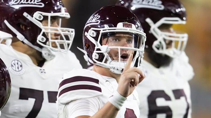 Mississippi State Bulldogs quarterback Blake Shapen (2) against the Arizona State Sun Devils at Mountain America Stadium.