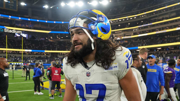 Oct 24, 2024; Inglewood, California, USA; Los Angeles Rams wide receiver Puka Nacua (17) reacts after the game against the Minnesota Vikings at SoFi Stadium. Mandatory Credit: Kirby Lee-Imagn Images Oct 24, 2024; Inglewood, California, USA; Los Angeles Rams wide receiver Puka Nacua (17) reacts after the game against the Minnesota Vikings at SoFi Stadium. Mandatory Credit: Kirby Lee-Imagn Images