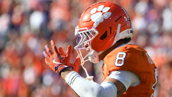 Clemson Tigers cornerback Avieon Terrell (8) reacts to a pass interference call against Duke.