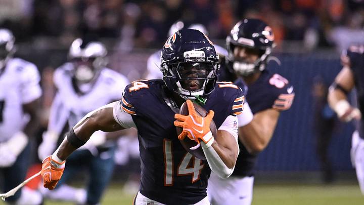 Sep 28, 2026; Chicago, Illinois, USA; Chicago Bears wide receiver Kalif Raymond (14) runs to score a touchdown against the Philadelphia Eagles during the second halfat Soldier Field. Mandatory Credit: Matt Marton-Imagn Images Sep 28, 2026; Chicago, Illinois, USA; Chicago Bears wide receiver Kalif Raymond (14) runs to score a touchdown against the Philadelphia Eagles during the second halfat Soldier Field. Mandatory Credit: Matt Marton-Imagn Images