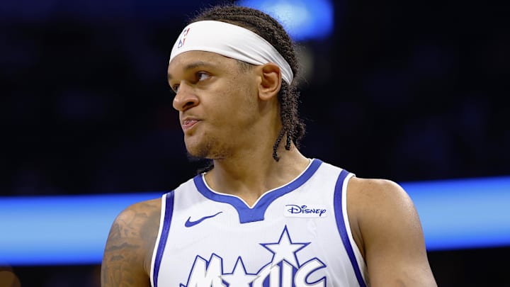 Mar 26, 2026; Orlando, Florida, USA;  Orlando Magic forward Paolo Banchero (5) in the second half against the Sacramento Kings at Kia Center. Mandatory Credit: Russell Lansford-Imagn Images