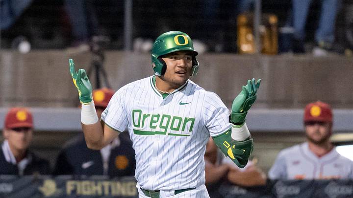 Oregon infielder Naulivou Lauaki Jr. rounds the bases on a home run in the ninth inning as the Oregon Ducks host the USC Trojans on May 14, 2026, in Eugene, Oregon. Oregon infielder Naulivou Lauaki Jr. rounds the bases on a home run in the ninth inning as the Oregon Ducks host the USC Trojans on May 14, 2026, in Eugene, Oregon.