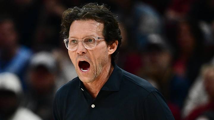 Atlanta Hawks head coach Quin Snyder reacts against the Cleveland Cavaliers during the first half at Rocket Arena on November 2, 2025. Atlanta Hawks head coach Quin Snyder reacts against the Cleveland Cavaliers during the first half at Rocket Arena on November 2, 2025.