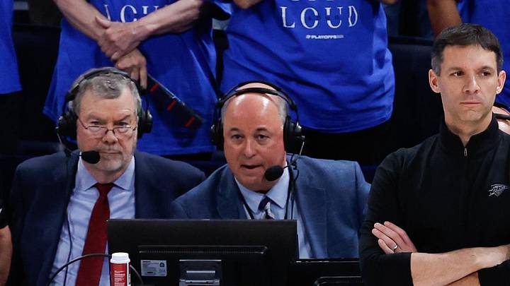 May 18, 2026; Oklahoma City, Oklahoma, USA; Oklahoma City Thunder head coach Mark Daigneault looks on during the fourth quarter against the San Antonio Spurs during game one of the western conference finals for the 2026 NBA playoffs at Paycom Center. Mandatory Credit: Alonzo Adams-Imagn Images May 18, 2026; Oklahoma City, Oklahoma, USA; Oklahoma City Thunder head coach Mark Daigneault looks on during the fourth quarter against the San Antonio Spurs during game one of the western conference finals for the 2026 NBA playoffs at Paycom Center. Mandatory Credit: Alonzo Adams-Imagn Images