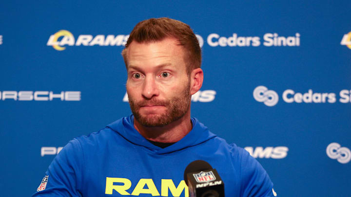 Dec 18, 2025; Seattle, Washington, USA; Los Angeles Rams head coach Sean McVay speaks in a press conference after a game against the Seattle Seahawks at Lumen Field. Mandatory Credit: Kevin Ng-Imagn Images Dec 18, 2025; Seattle, Washington, USA; Los Angeles Rams head coach Sean McVay speaks in a press conference after a game against the Seattle Seahawks at Lumen Field. Mandatory Credit: Kevin Ng-Imagn Images