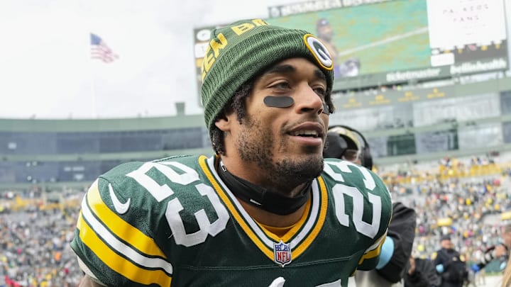 Green Bay Packers cornerback Jaire Alexander runs off the field after a game. Green Bay Packers cornerback Jaire Alexander runs off the field after a game.