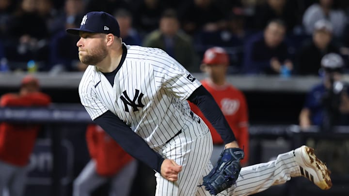 Feb 25, 2026; Tampa, Florida, USA; New York Yankees pitcher David Bednar (53) throws a pitch during the fifth inning against the Washington Nationals at George M. Steinbrenner Field. Mandatory Credit: Kim Klement Neitzel-Imagn Images