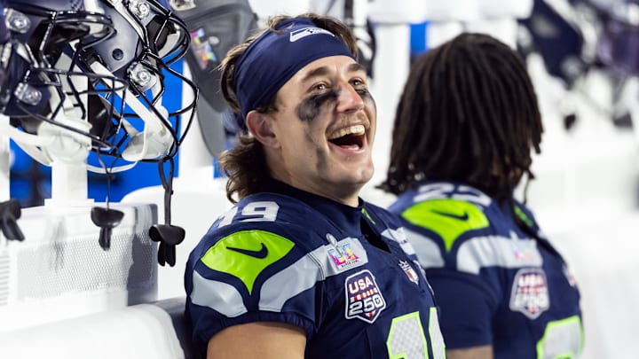 Feb 8, 2026; Santa Clara, CA, USA; Seattle Seahawks wide receiver Jake Bobo (19) against the New England Patriots during Super Bowl LX at Levi's Stadium. Mandatory Credit: Mark J. Rebilas-Imagn Images Feb 8, 2026; Santa Clara, CA, USA; Seattle Seahawks wide receiver Jake Bobo (19) against the New England Patriots during Super Bowl LX at Levi's Stadium. Mandatory Credit: Mark J. Rebilas-Imagn Images