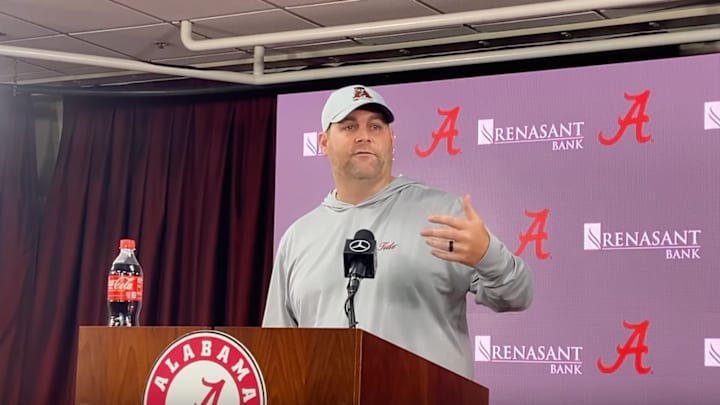 Alabama defensive coordinator Kane Wommack discussing upcoming Georgia game.
