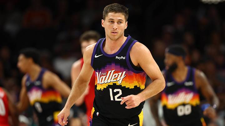 Feb 22, 2026; Phoenix, Arizona, USA; Phoenix Suns guard Collin Gillespie (12) against the Portland Trail Blazers at Mortgage Matchup Center. Mandatory Credit: Mark J. Rebilas-Imagn Images Feb 22, 2026; Phoenix, Arizona, USA; Phoenix Suns guard Collin Gillespie (12) against the Portland Trail Blazers at Mortgage Matchup Center. Mandatory Credit: Mark J. Rebilas-Imagn Images