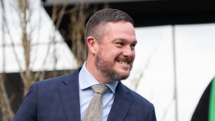 oregon ducks coach dan lanning greets fans before a college football playoff first round game vs. James Madison at Autzen Stadium