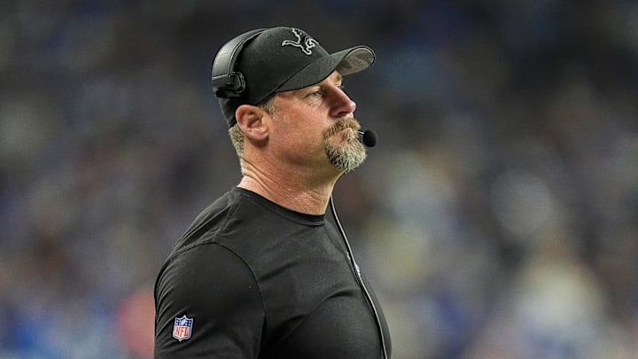Detroit Lions head coach Dan Campbell watches a play against Washington Commanders during the first half 