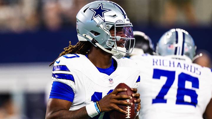 Dallas Cowboys quarterback Joe Milton III looks to throw during the first quarter against the Atlanta Falcons.
