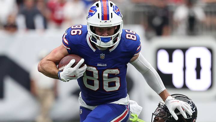 Buffalo Bills tight end Dalton Kincaid runs with the ball against the Houston Texans. Buffalo Bills tight end Dalton Kincaid runs with the ball against the Houston Texans.