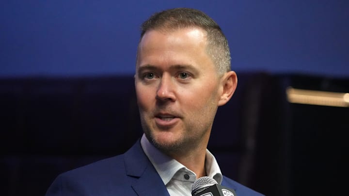 Jul 21, 2023; Las Vegas, NV, USA; Southern California Trojans coach Lincoln Riley speaks during Pac-12 Media Day at Resorts World Las Vegas. Mandatory Credit: Kirby Lee-Imagn Images