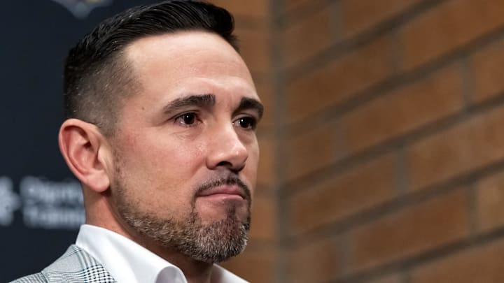 Green Bay Packers coach Matt LaFleur is shown at the introuctory news conference for his brother, Cardinals coach Mike LaFleur. Green Bay Packers coach Matt LaFleur is shown at the introuctory news conference for his brother, Cardinals coach Mike LaFleur.