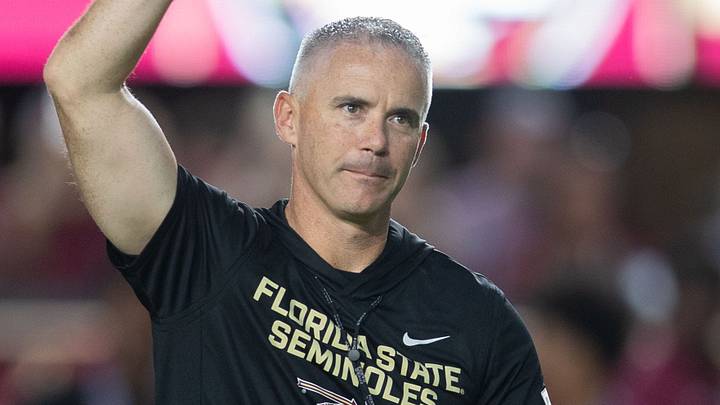 Florida State Seminoles head coach Mike Norvell walks down the field. The Miami Hurricanes lead the Florida State Seminoles 14-3 at the half on Saturday, Oct. 4, 2025. Florida State Seminoles head coach Mike Norvell walks down the field. The Miami Hurricanes lead the Florida State Seminoles 14-3 at the half on Saturday, Oct. 4, 2025.