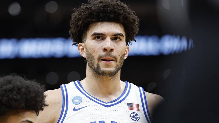 Mar 29, 2026; Washington, DC, USA; Duke Blue Devils forward Cameron Boozer (12) waits for the ball to be thrown into play as UConn Huskies forward Jaylin Stewart (3) defends in the first half during an Elite Eight game of the East Regional of the men's 2026 NCAA Tournament at Capital One Arena. Mandatory Credit: Amber Searls-Imagn Images Mar 29, 2026; Washington, DC, USA; Duke Blue Devils forward Cameron Boozer (12) waits for the ball to be thrown into play as UConn Huskies forward Jaylin Stewart (3) defends in the first half during an Elite Eight game of the East Regional of the men's 2026 NCAA Tournament at Capital One Arena. Mandatory Credit: Amber Searls-Imagn Images