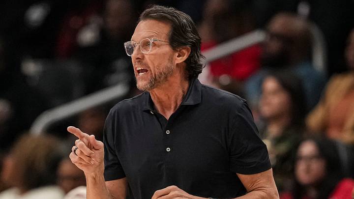 Atlanta Hawks head coach Quin Snyder reacting against the Washington Wizards at State Farm Arena on February 24, 2026.