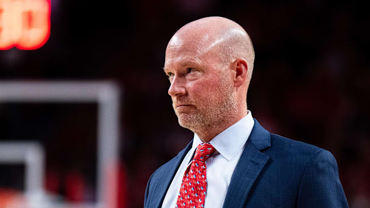 Feb 13, 2025; Lincoln, Nebraska, USA; Maryland Terrapins head coach Kevin Willard during the first half against the Nebraska Cornhuskers at Pinnacle Bank Arena. Mandatory Credit: Dylan Widger-Imagn Images