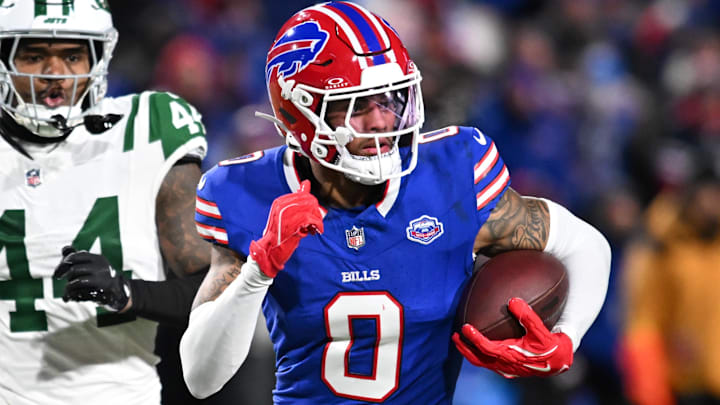 Buffalo Bills WR Keon Coleman carries the ball after a reception defended by New York Jets linebacker Jamien Sherwood. Buffalo Bills WR Keon Coleman carries the ball after a reception defended by New York Jets linebacker Jamien Sherwood.