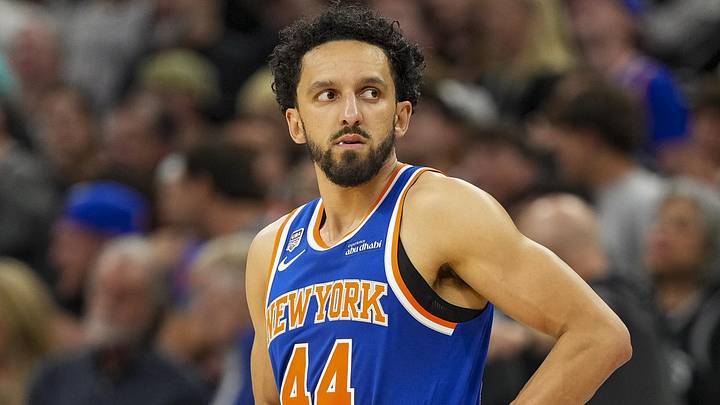 Jun 5, 2026; San Antonio, Texas, USA; New York Knicks guard Landry Shamet (44) looks on in the second quarter during game two of the 2026 NBA Finals at Frost Bank Center. Mandatory Credit: Scott Wachter-Imagn Images