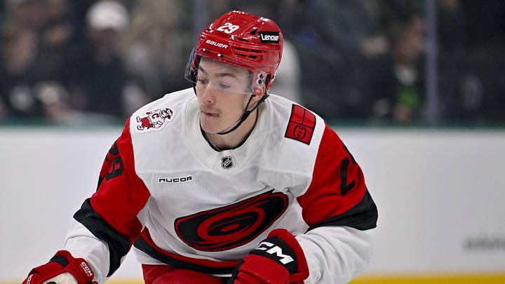 Oct 25, 2025; Dallas, Texas, USA; Carolina Hurricanes left wing Bradly Nadeau (29) skates against the Dallas Stars during the game between the Stars and the Hurricanes at the American Airlines Center. Mandatory Credit: Jerome Miron-Imagn Images Oct 25, 2025; Dallas, Texas, USA; Carolina Hurricanes left wing Bradly Nadeau (29) skates against the Dallas Stars during the game between the Stars and the Hurricanes at the American Airlines Center. Mandatory Credit: Jerome Miron-Imagn Images